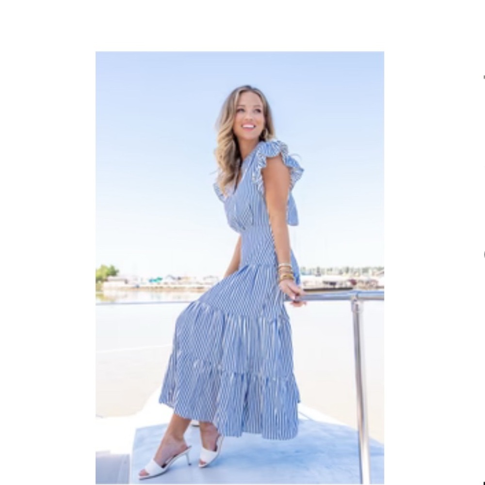 Entro Blue Striped Ruffle Maxi Dress Size Large. Worn once
